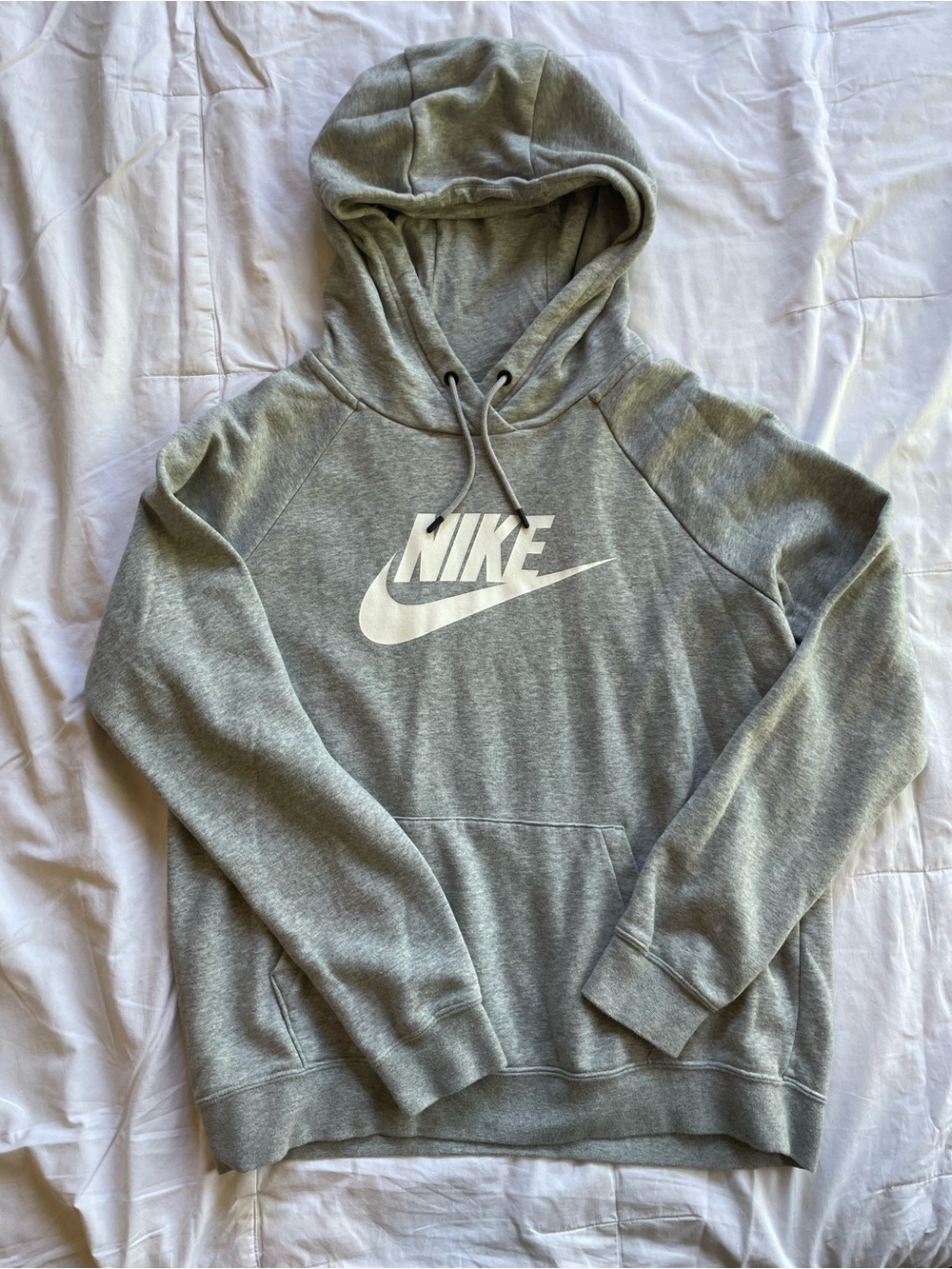 Nike Grey Pullover Hoodie with White Logo Size Medium